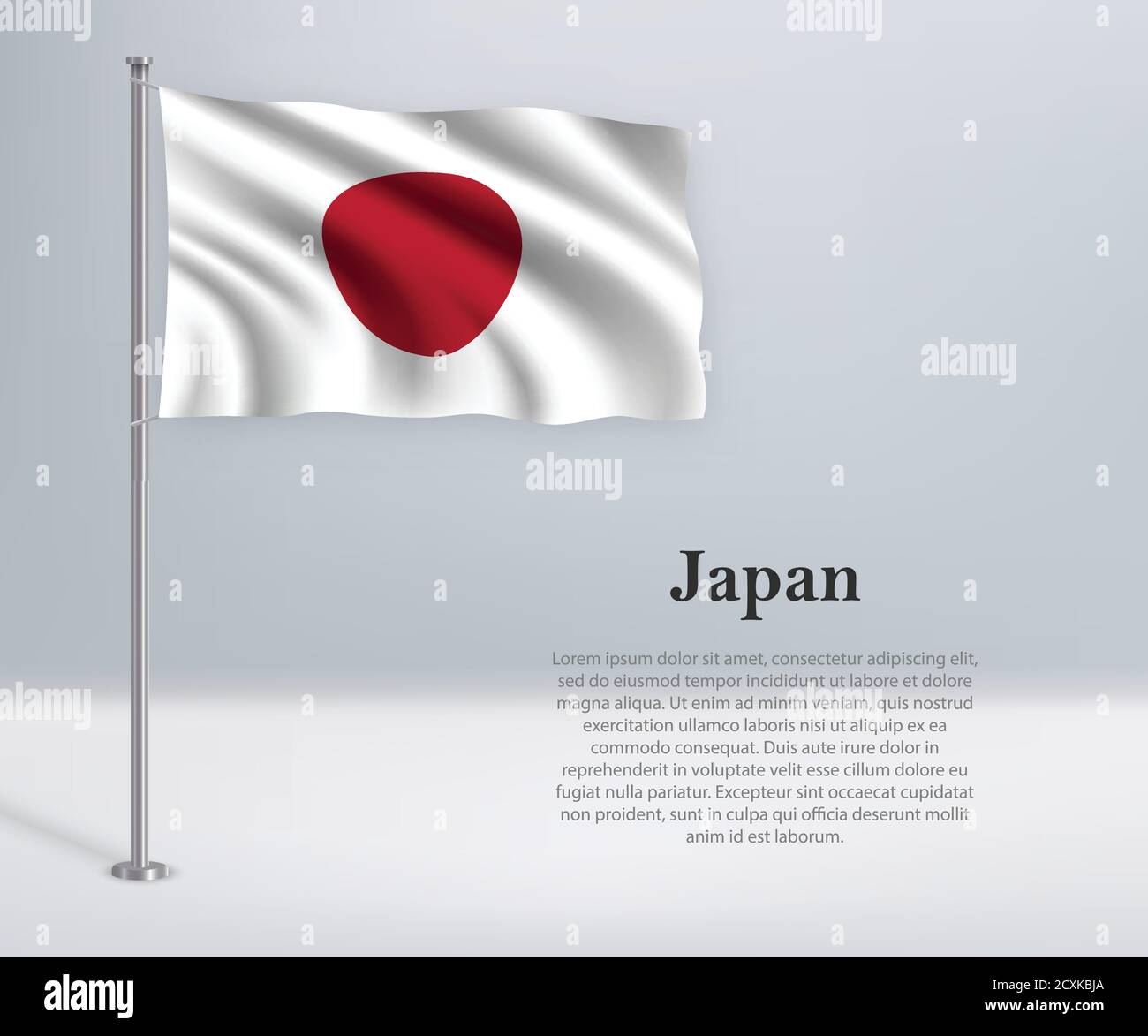 Schwenkende Flagge Japans auf Fahnenmast. Vorlage für Unabhängigkeitstag Stock Vektor