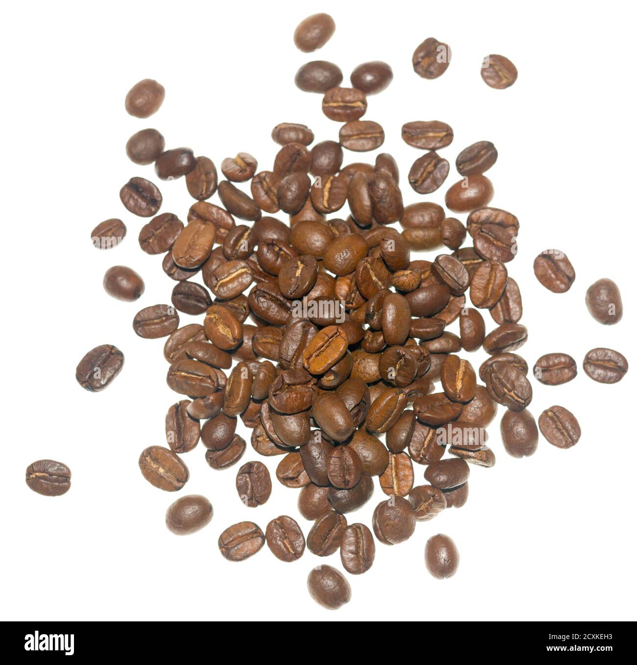 Kaffeebohnen isoliert auf weißem Hintergrund Stockfoto