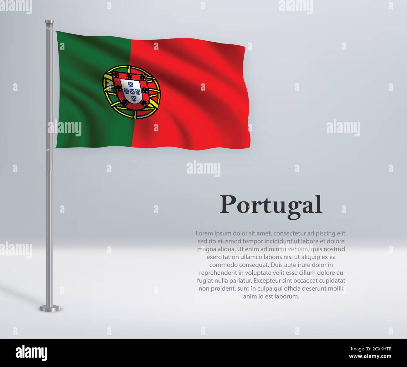 Schwenkende Flagge Portugals auf Fahnenmast. Vorlage für Unabhängigkeit d Stock Vektor