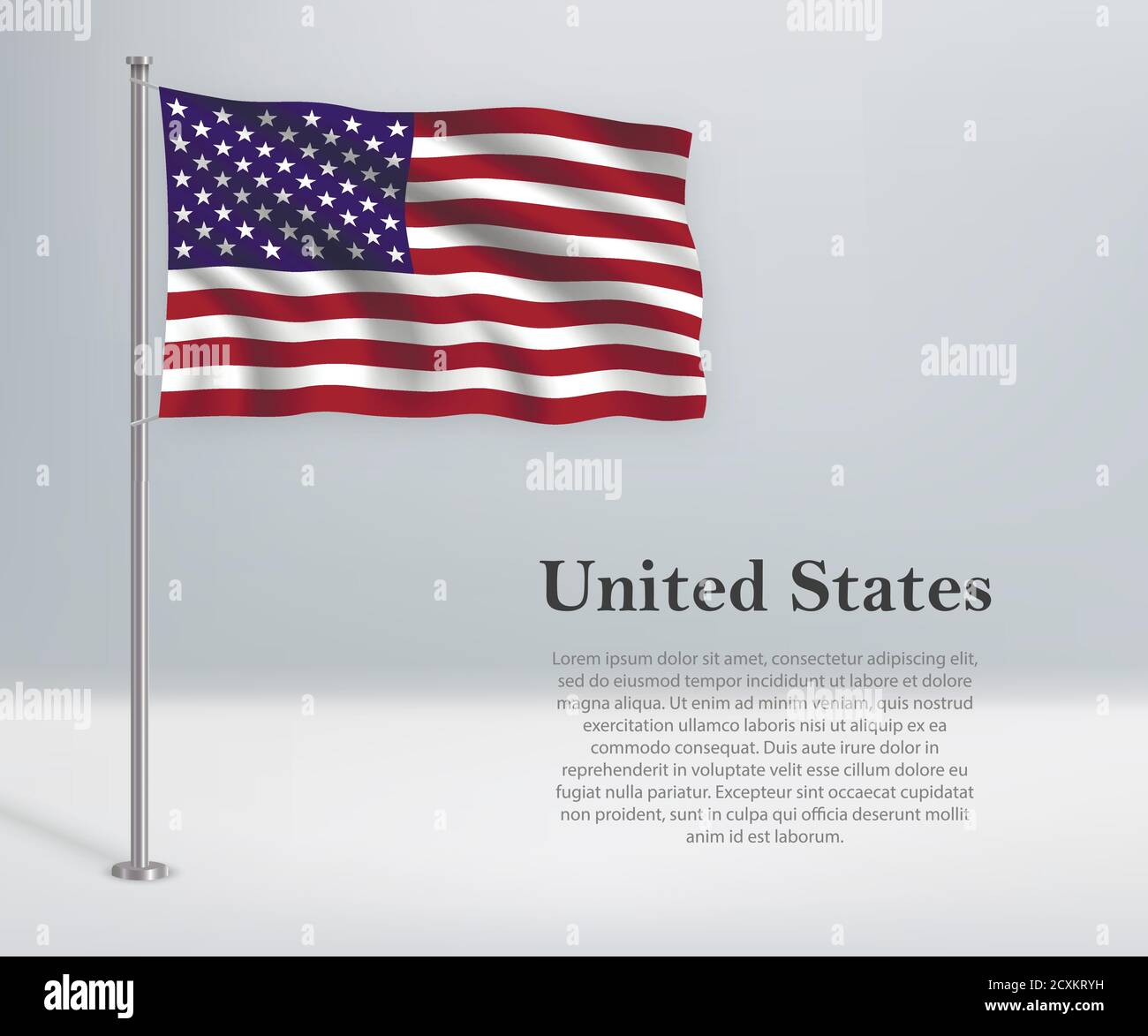 Winkende Flagge der Vereinigten Staaten auf Fahnenmast. Vorlage für unabhängig Stock Vektor