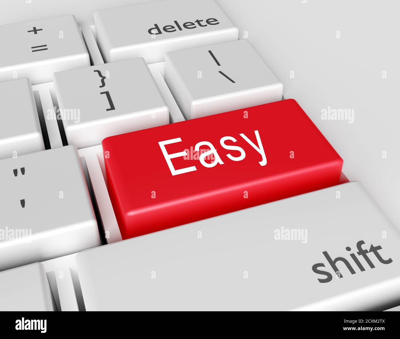 Word Easy auf einer Computertastatur geschrieben. Konzeptionelles Bild auf einer Computertaste Enter. 3d-Rendering Stockfoto