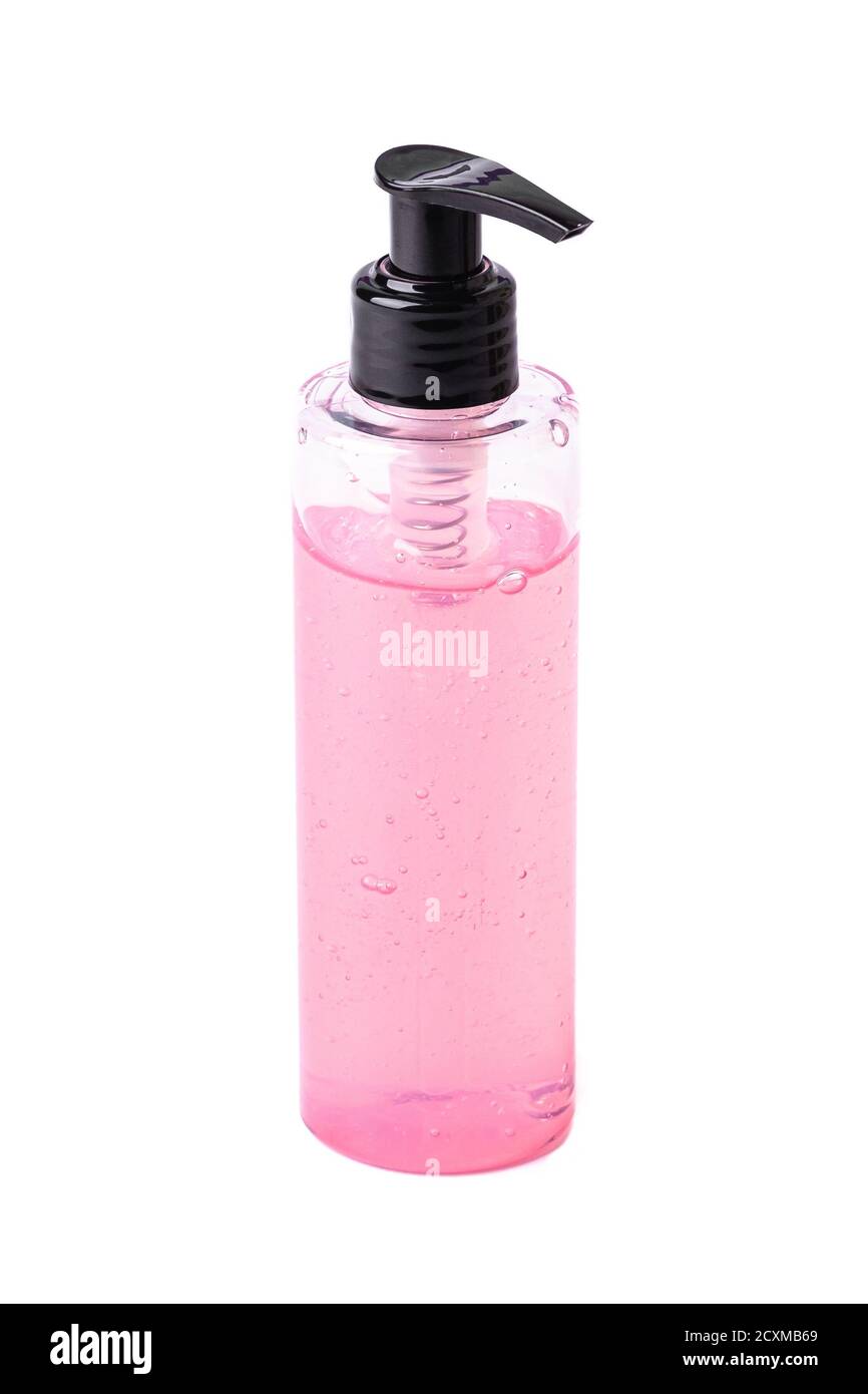 Gesicht waschen rosa Gel für Gesicht Make-up sauber, flüssige Seife in Kunststoff-Spender Flasche, Schönheit Körperpflege Konzept, isoliert Stockfoto