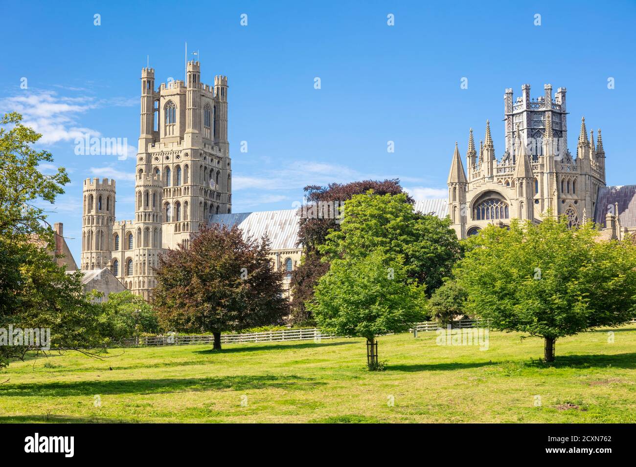 Ely uk Ely Kathedrale oder Kathedrale Kirche des Heiligen Und ungeteilte Trinity aus Ely Park Ely Anglikanische Kathedrale Ely Cambridgeshire England GB Stockfoto