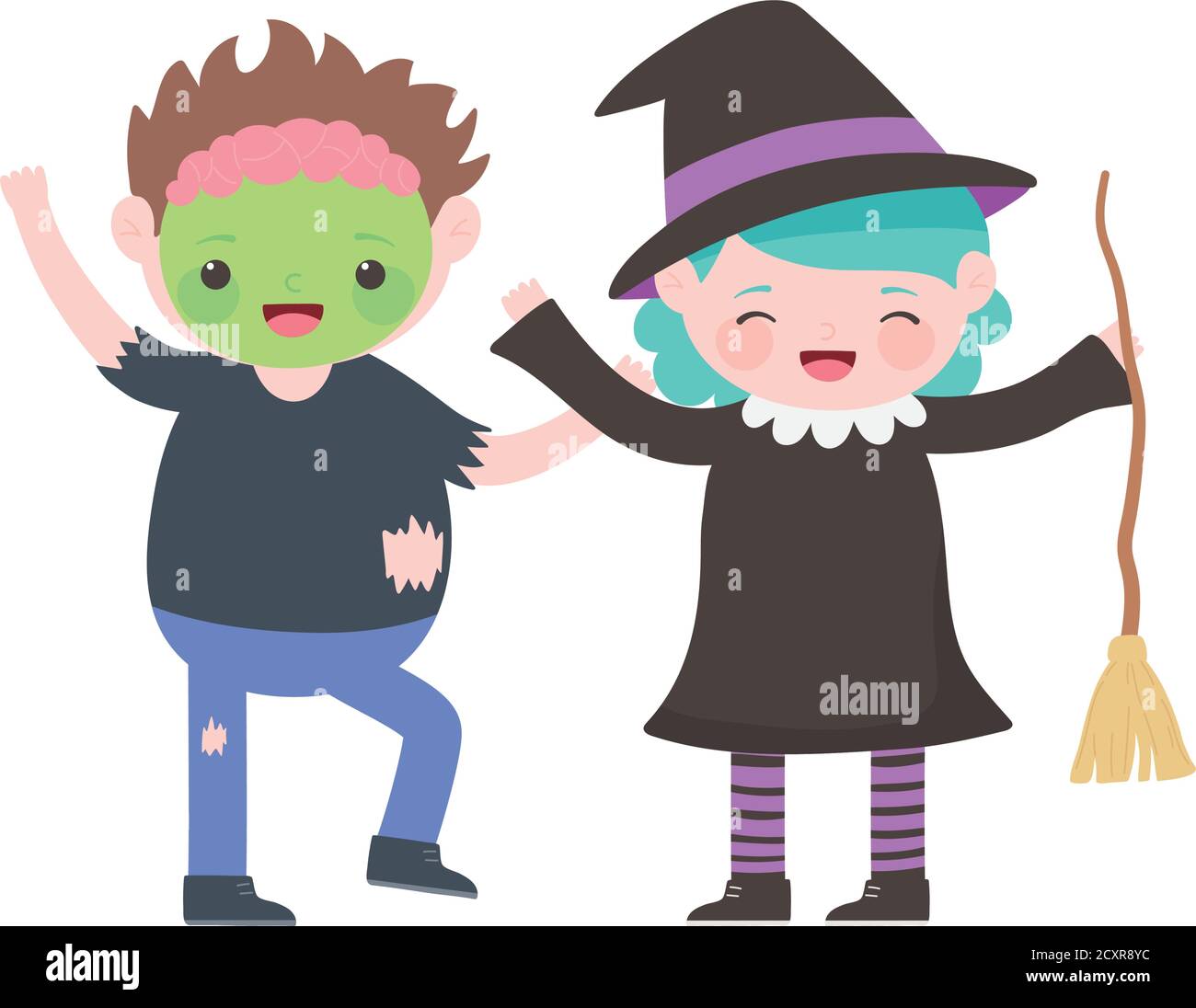 Happy halloween, Kinder mit Zombie und Hexe Kostüme Cartoon Vektor Illustration Stock Vektor