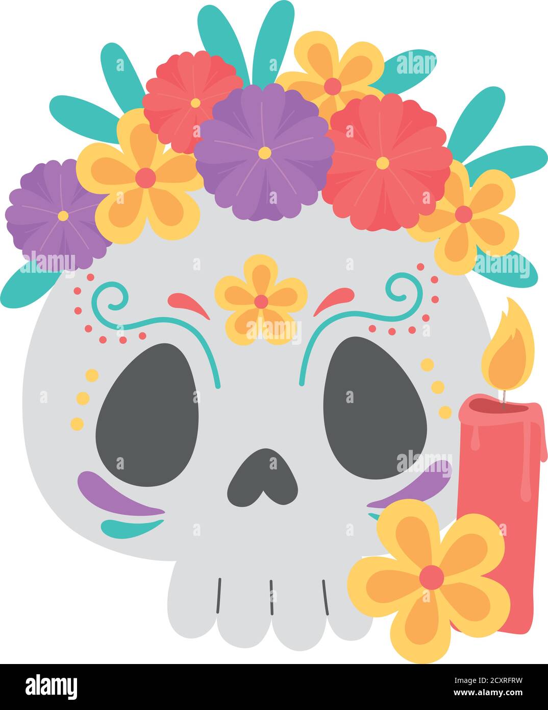 Tag der Toten, catrina mit Blumen und Kerze mexikanische Feier Vektor Illustration Stock Vektor