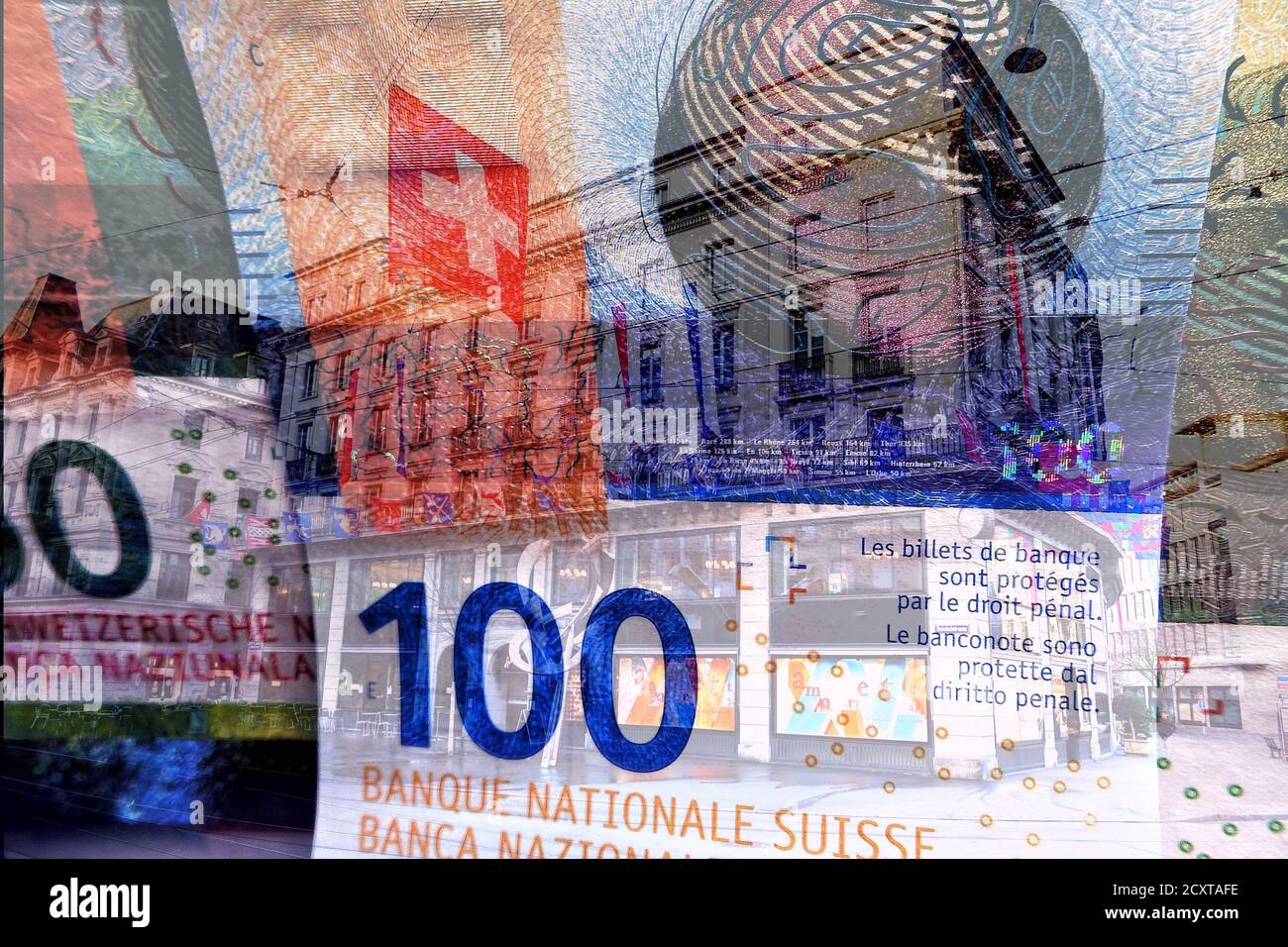 SCHWEIZER FRANKEN - CHF - Geld der Schweiz - Schweizer Währung Stockfoto