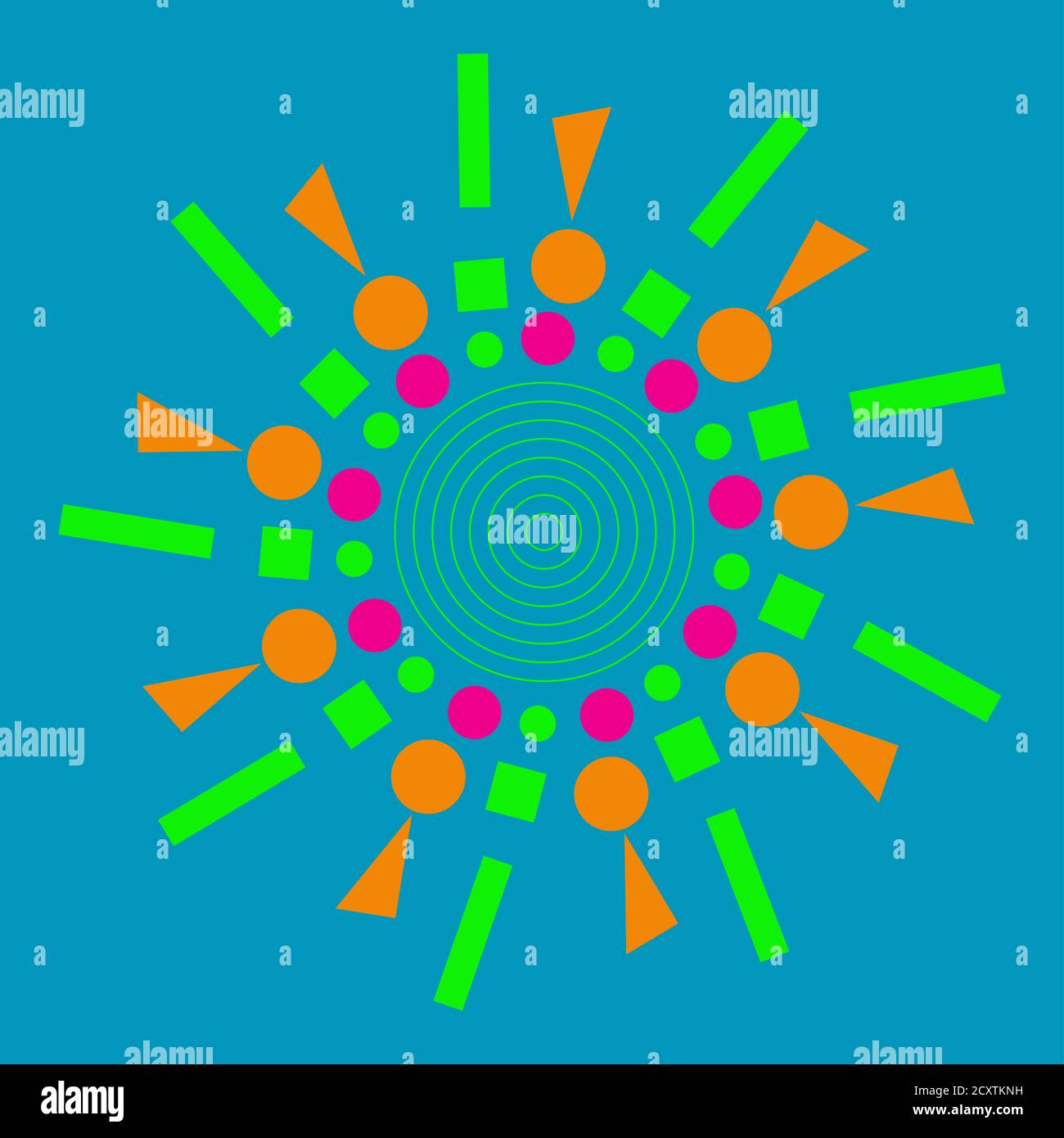 Ein abstraktes neonfarben geometrische Form Burst Hintergrundbild. Stockfoto
