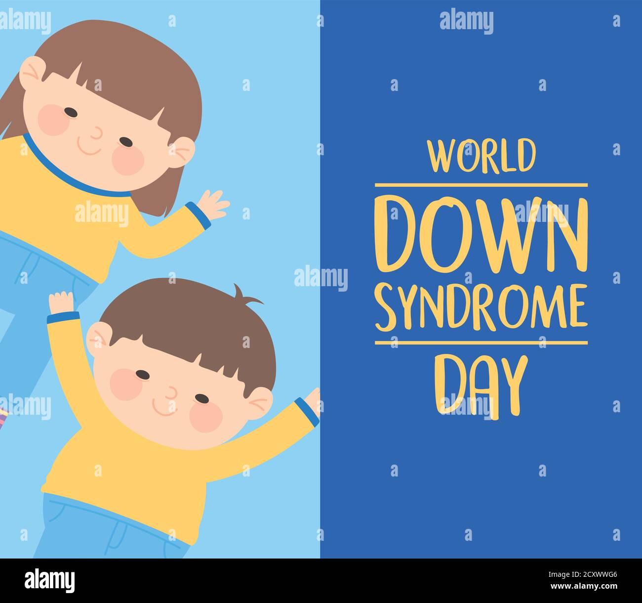 World Down Syndrom Tag glücklich Mädchen und Jungen Zeichen Karte vektorgrafik Stock Vektor