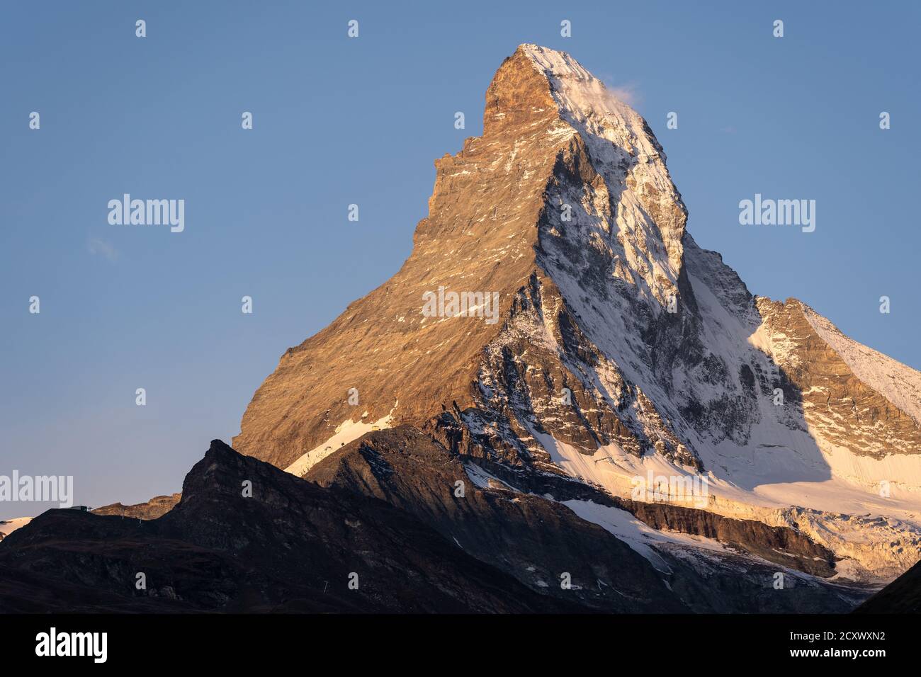 Morgenlicht des Matterhorns, oder Cervin, Berg von Zermatt in den alpen im Wallis, Schweiz Stockfoto