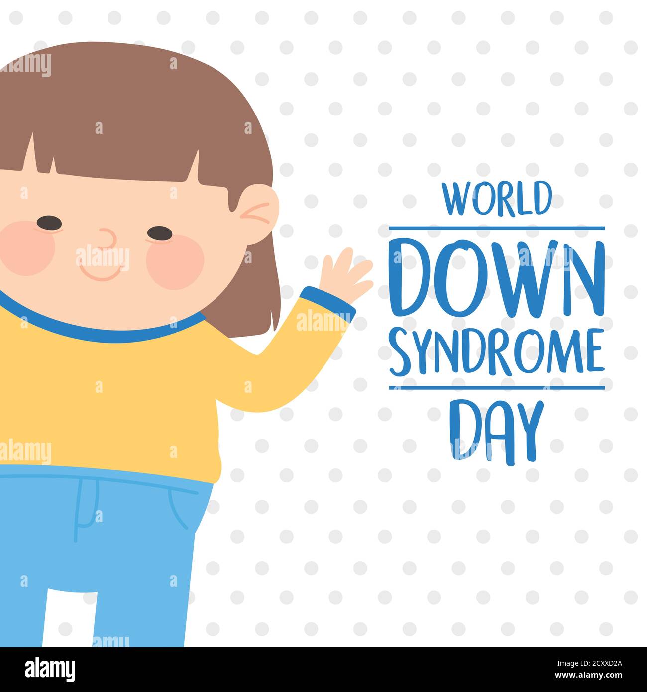 Welt Down-Syndrom Tag nettes Mädchen Cartoon, gepunktete Hintergrund Vektor Illustration Stock Vektor