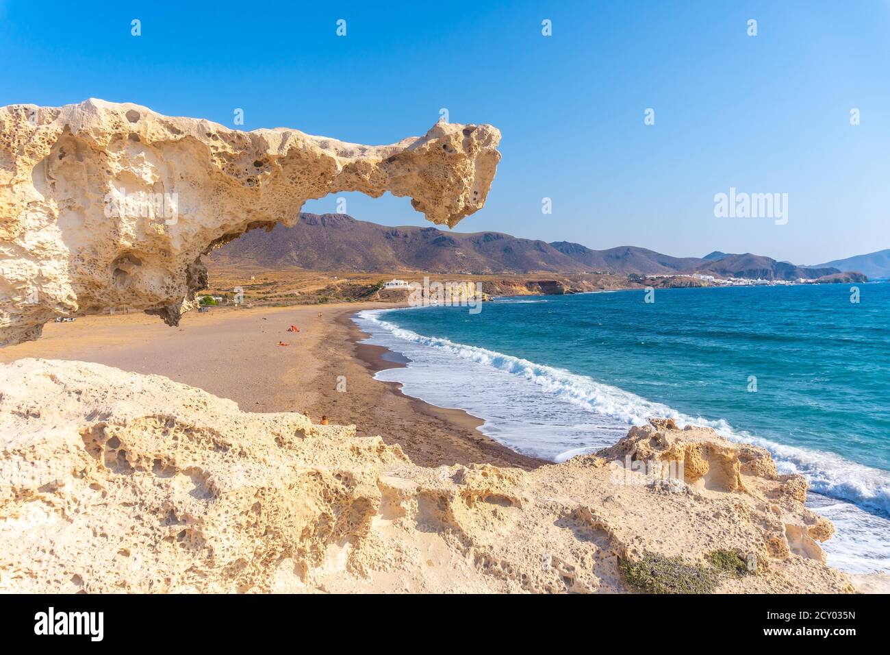 Strand von Los Escullos in Nijar, Andalusien. Spanien, Mittelmeer Stockfoto