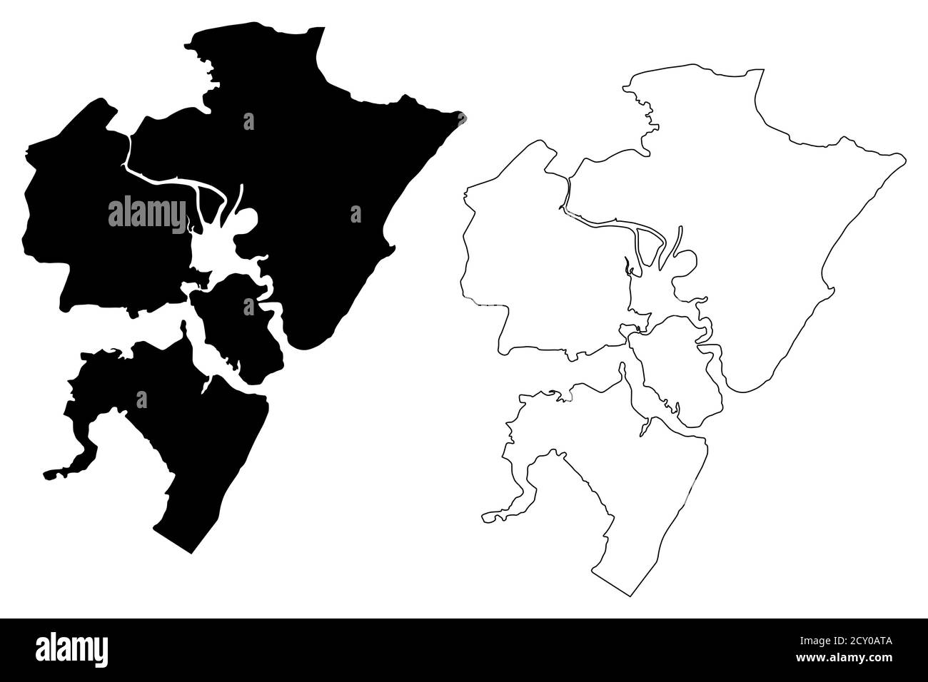 Mombasa Grafschaft und Stadt (Republik Kenia, Küstenprovinz) Karte Vektor Illustration, scribble Skizze Mombasa Karte Stock Vektor