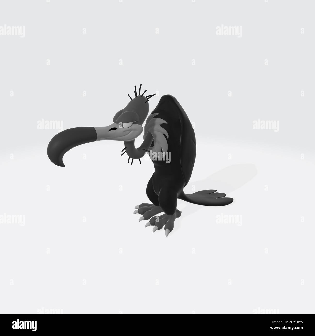 3D-Rendering eines lustigen Geier Vogel Zeichentrickfigur isoliert Auf weißem Hintergrund Stockfoto