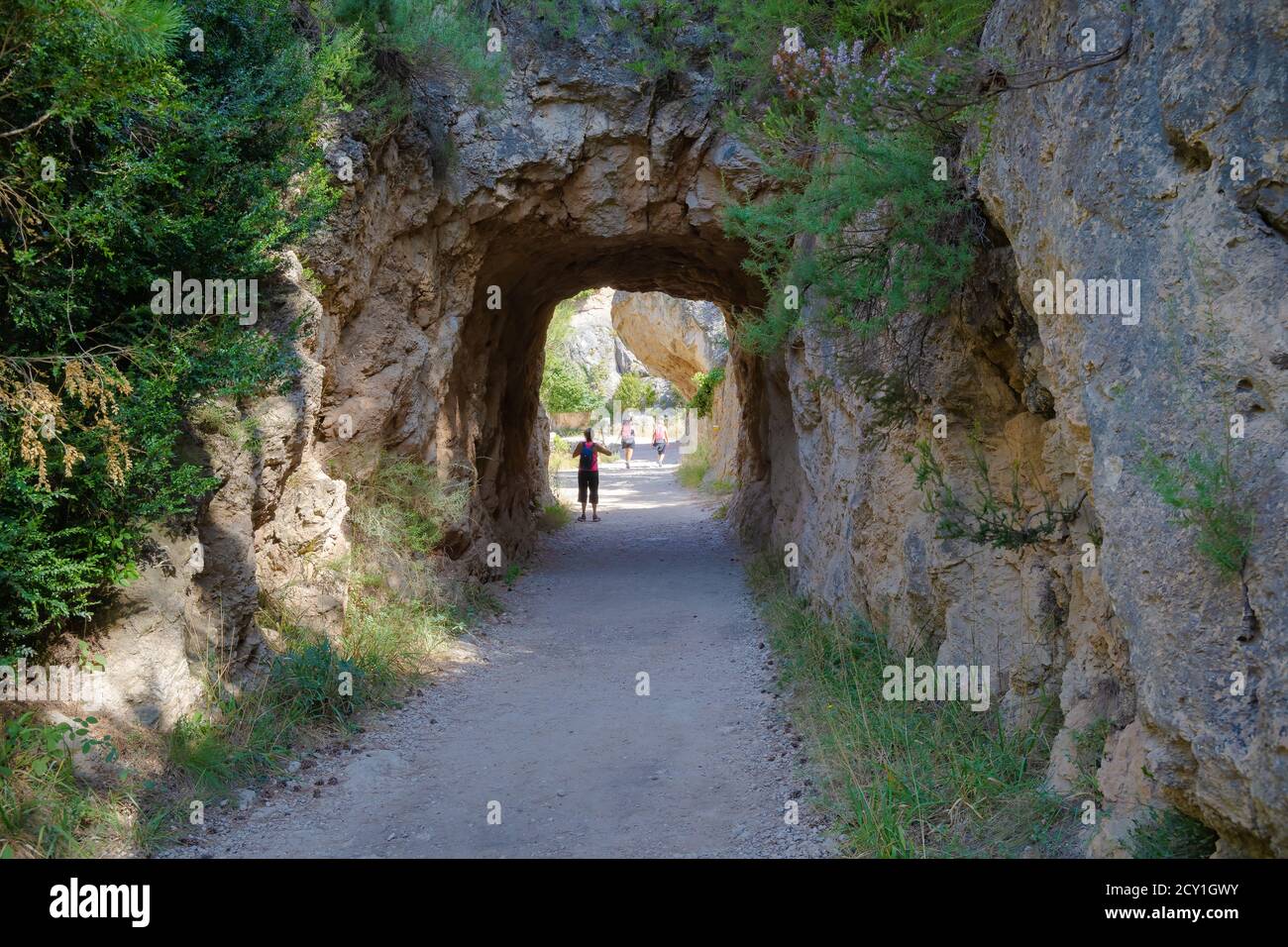 Tunnel in den Weg, der zum Parrizal Bereich führt, wo der Fluss Msatarranya bietet uns spektakuläre Ecken. Beseit, Matarranya, Aragon, Spanien Stockfoto