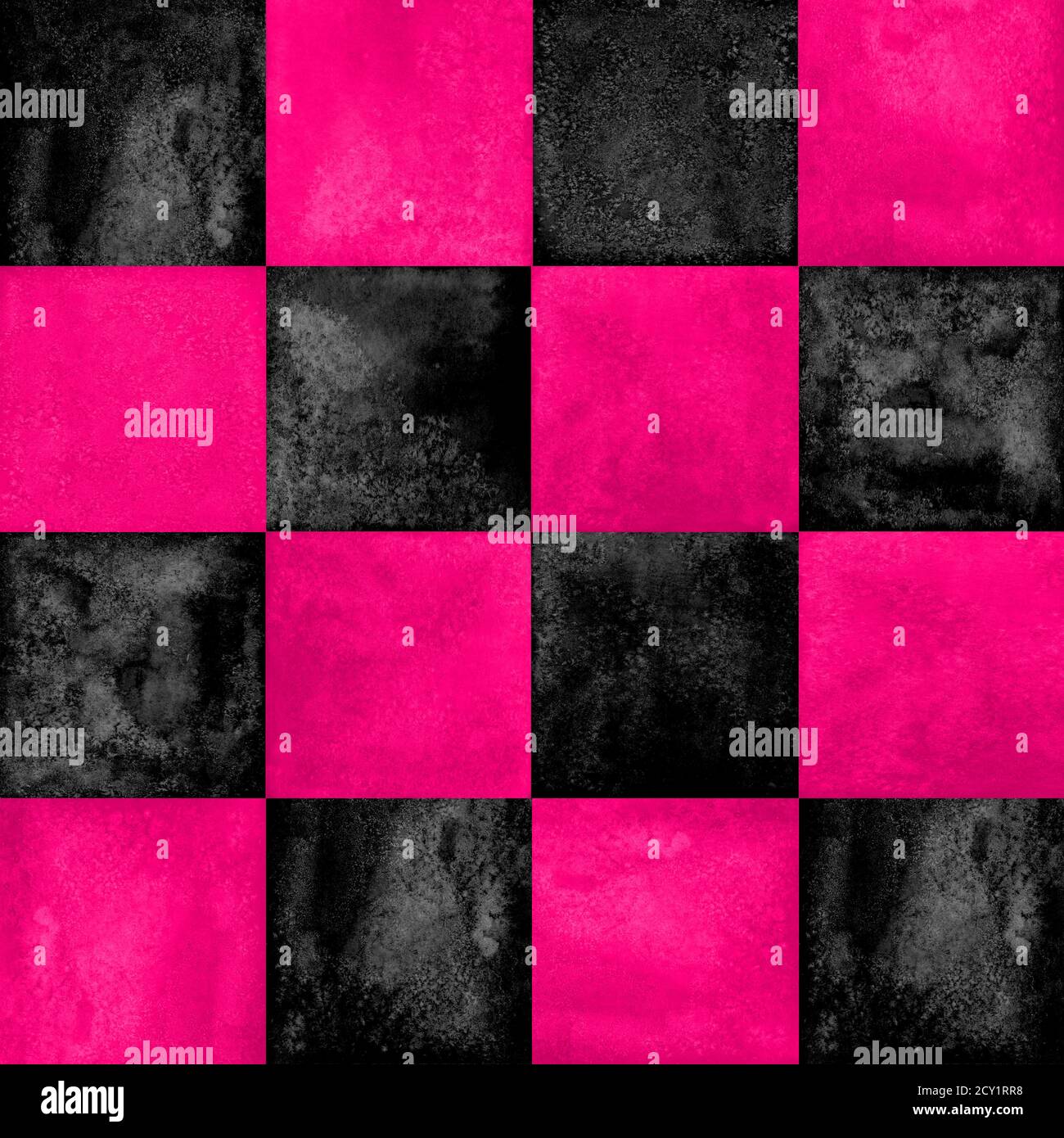 Schwarz und rosa kariert Karo Nahtloses Muster. Helle Aquarell handgezeichnete Textur Hintergrund. Aquarell Schach trendigen Hintergrund. Drucken für Tuch Stockfoto