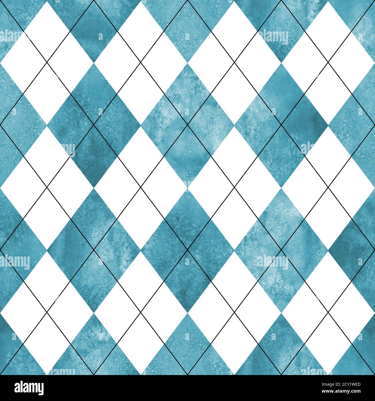 Nahtloses Karomuster mit Schottenmuster. Aquarell handgezeichnet blauweiß Textur Hintergrund. Aquarell Diamant Formen Hintergrund. Drucken für Stoffdesign Stockfoto