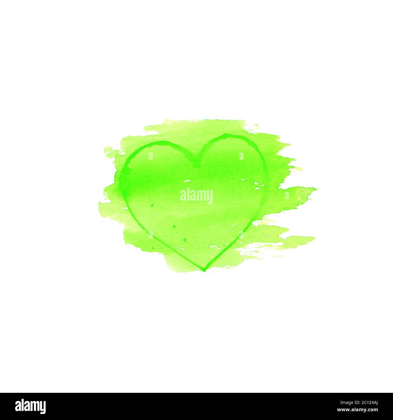 Grünes Aquarell Herz Form Logo Design Vorlage Spot. Grünes Aquarell handgezeichnet Schild Emblem Plakat Banner Fleck. Eco Design Vorlage Grunge Stockfoto