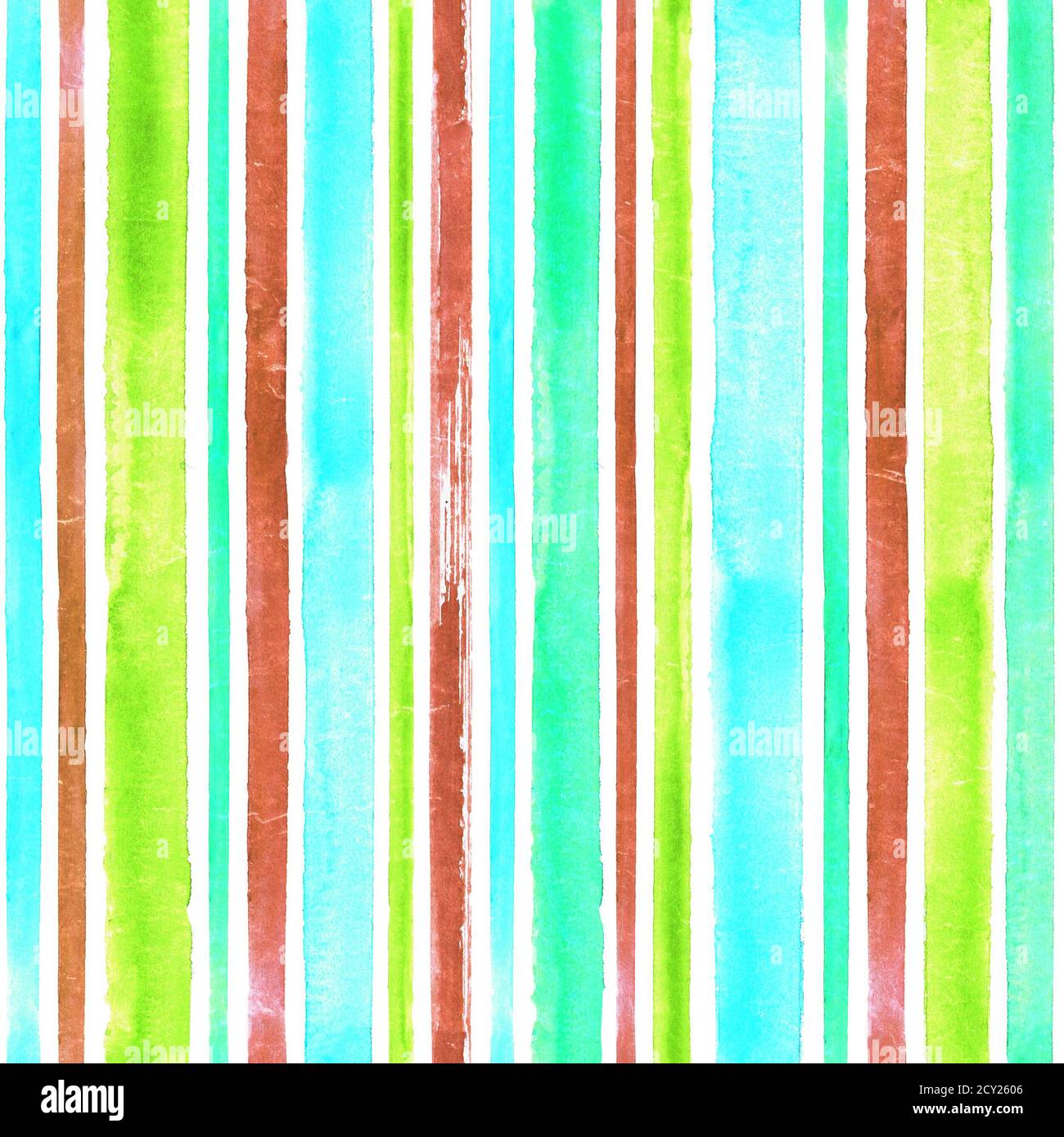 Aquarell Streifen bunt nahtlose Muster Textur Hintergrund. Aquarell handgezeichnet grün teal blau braun gestreift abstrakt modern trendy illustrati Stockfoto