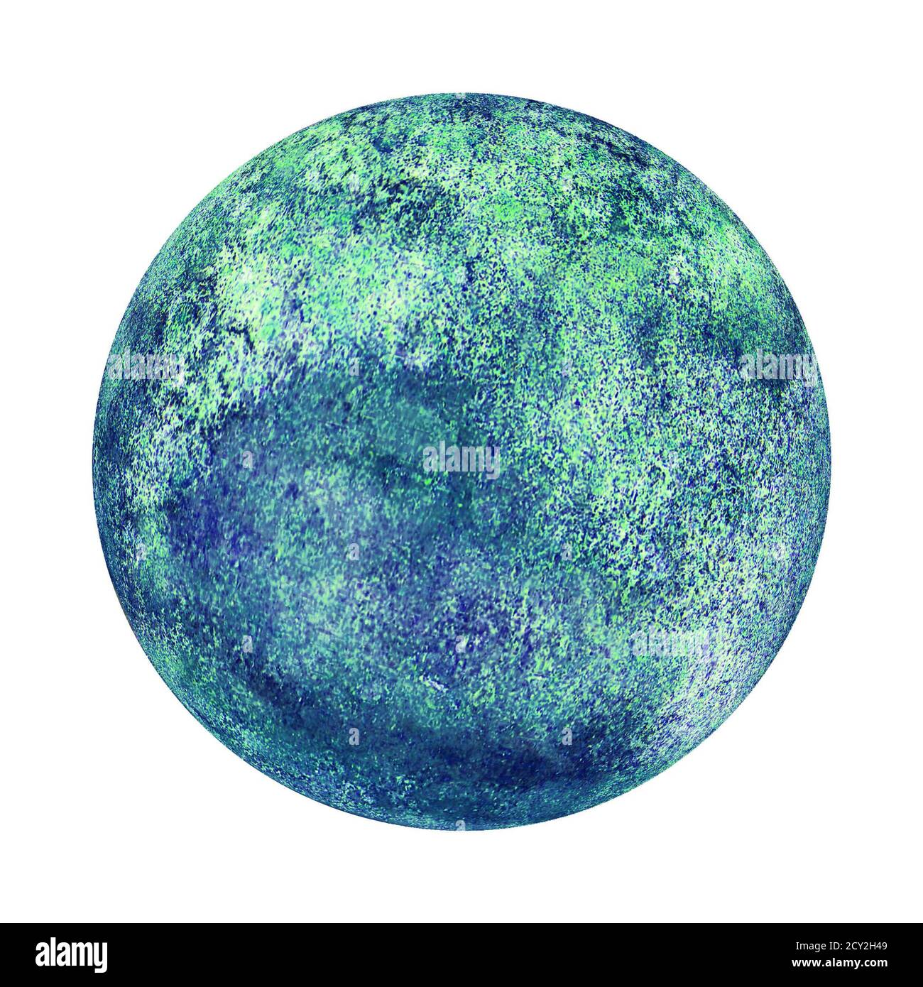 Erde Planeten Globus blau grün Aquarell isoliert auf weißem Hintergrund. Aquarell handgezeichnete Globus Illustration. Abstrakte Planetenscheibe. Ecologica Stockfoto