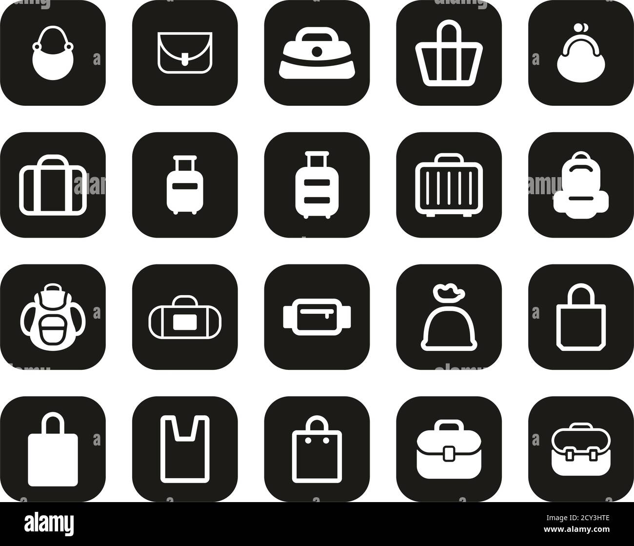 Tasche Oder Tasche Icons Weiß Auf Schwarz Flat Design Set GROSS Stock Vektor