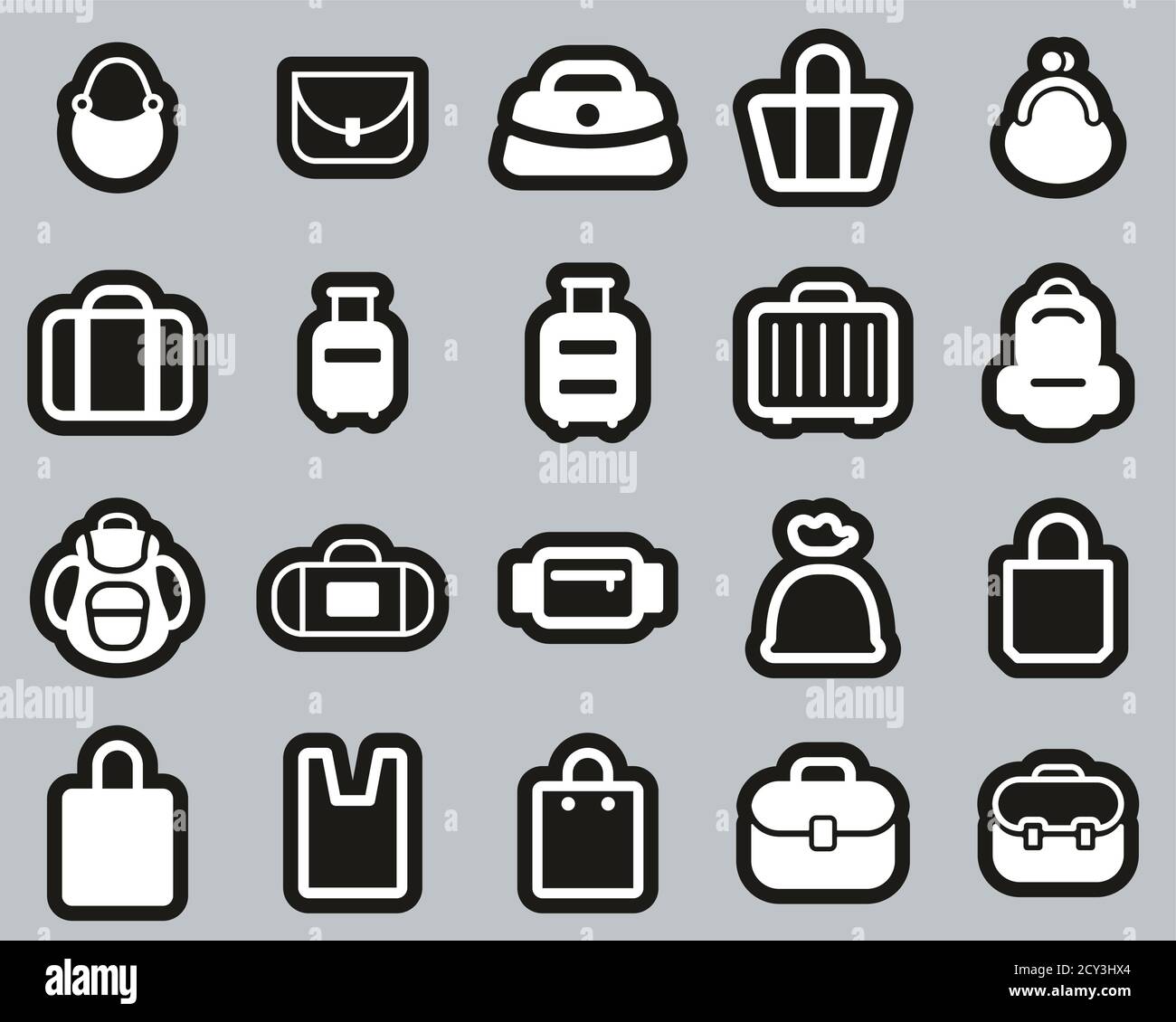 Tasche oder Etui Icons Weiß auf Schwarz Sticker Set GROSS Stock Vektor
