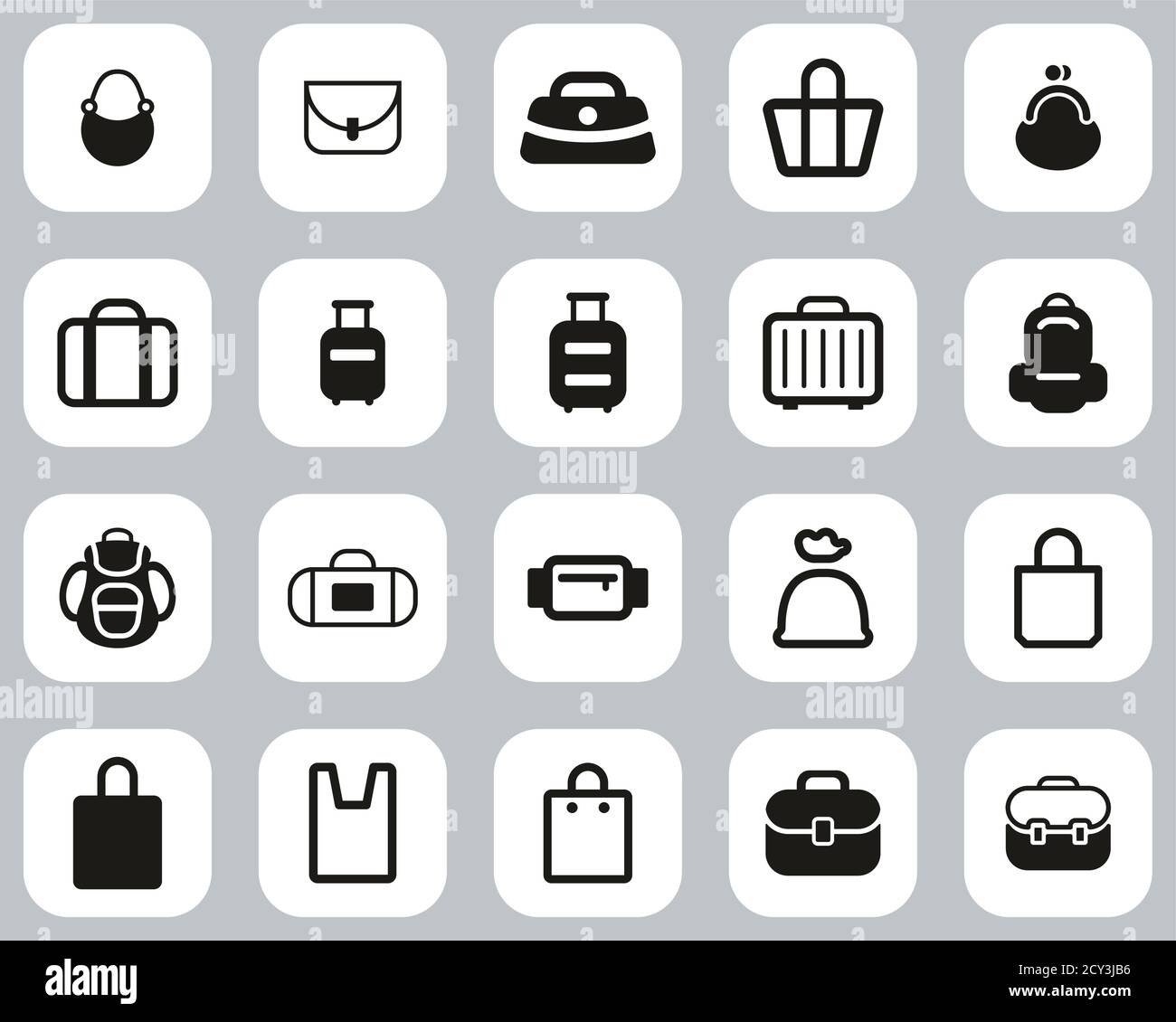 Tasche Oder Tasche Icons Black & White Flat Design Set GROSS Stock Vektor