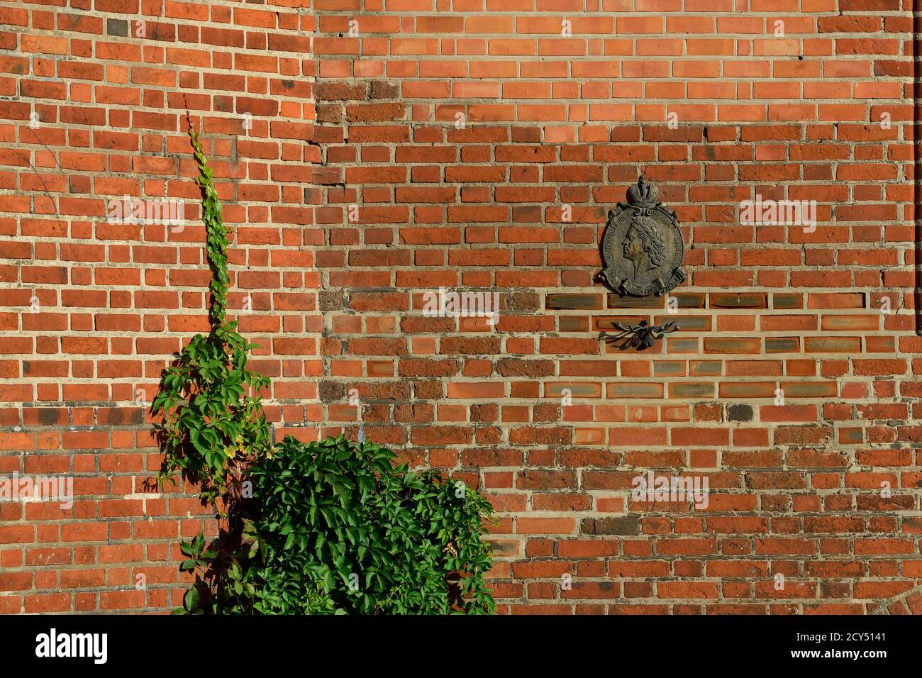 Kaliningrad, Russland - 30. september 2020: Gedenkschild zu Ehren von Peter 1 an der Mauer Königssberger Dom Stockfoto