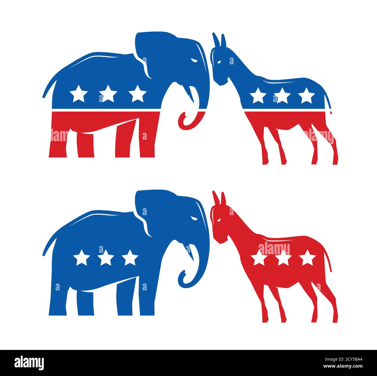 Demokratische und republikanische politische Symbole. Wahl, Abstimmung, politische Debatte Stock Vektor