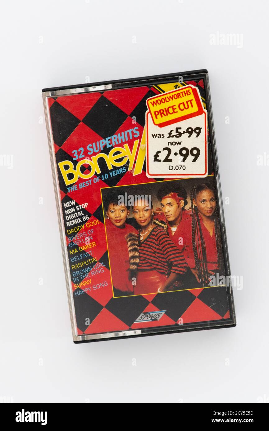 Boney M Kassettenband mit Woolworths Preis geschnitten Preisaufkleber Stockfoto