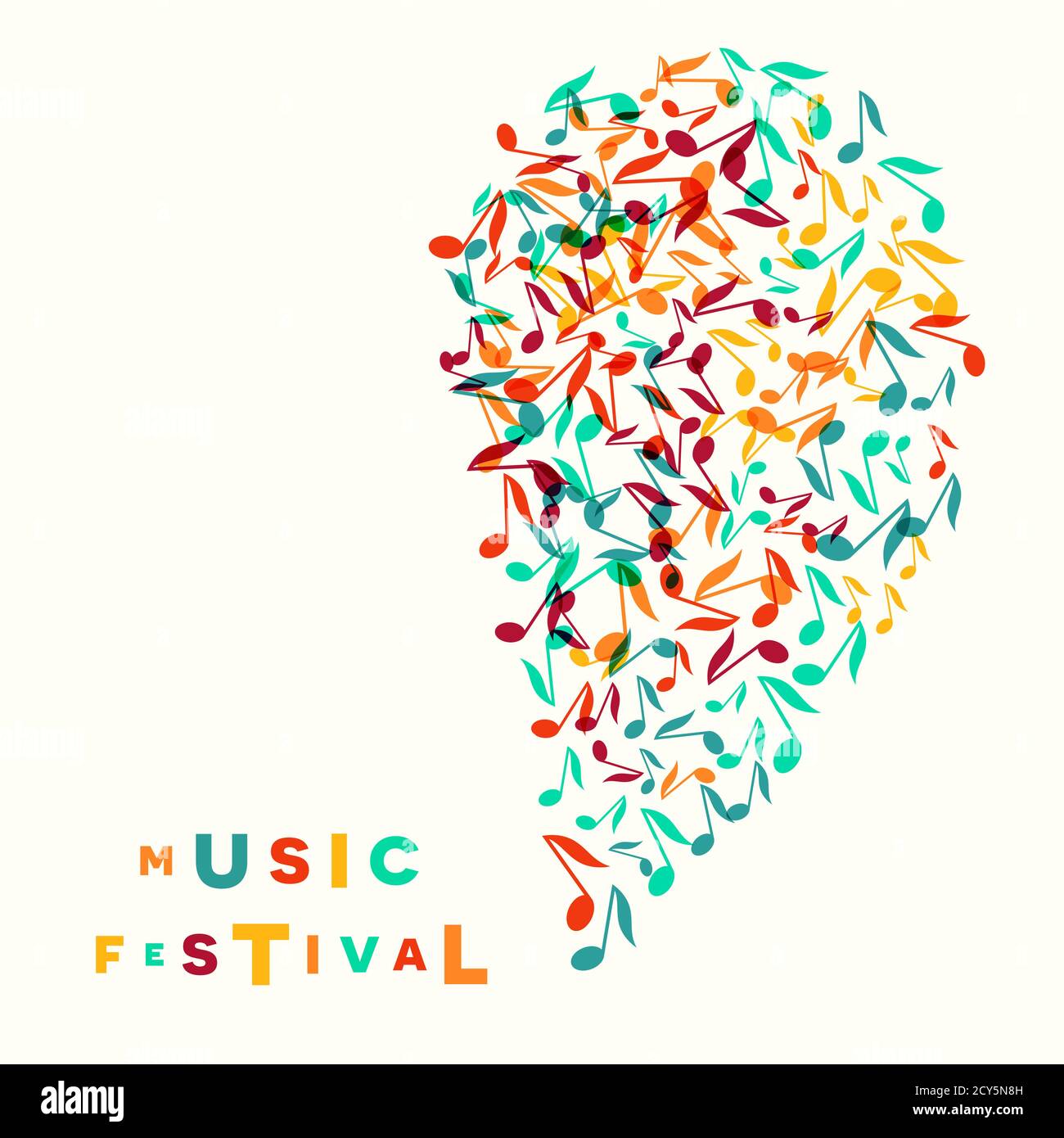 Bunte Musik Festival Notizen Hintergrund. Zufällige farbige musikalische Festival Poster Design Vorlage. Vektorgrafik Stock Vektor