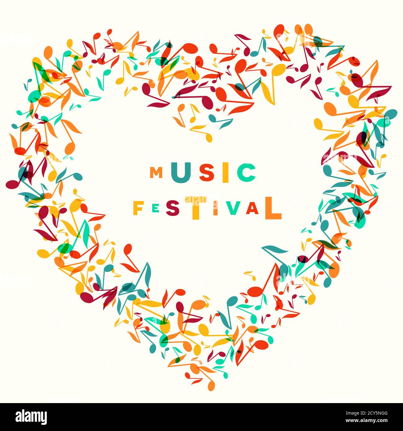 Bunte Musik Festival Notizen Hintergrund. Zufällige farbige musikalische Festival Poster Design Vorlage. Vektorgrafik Stock Vektor