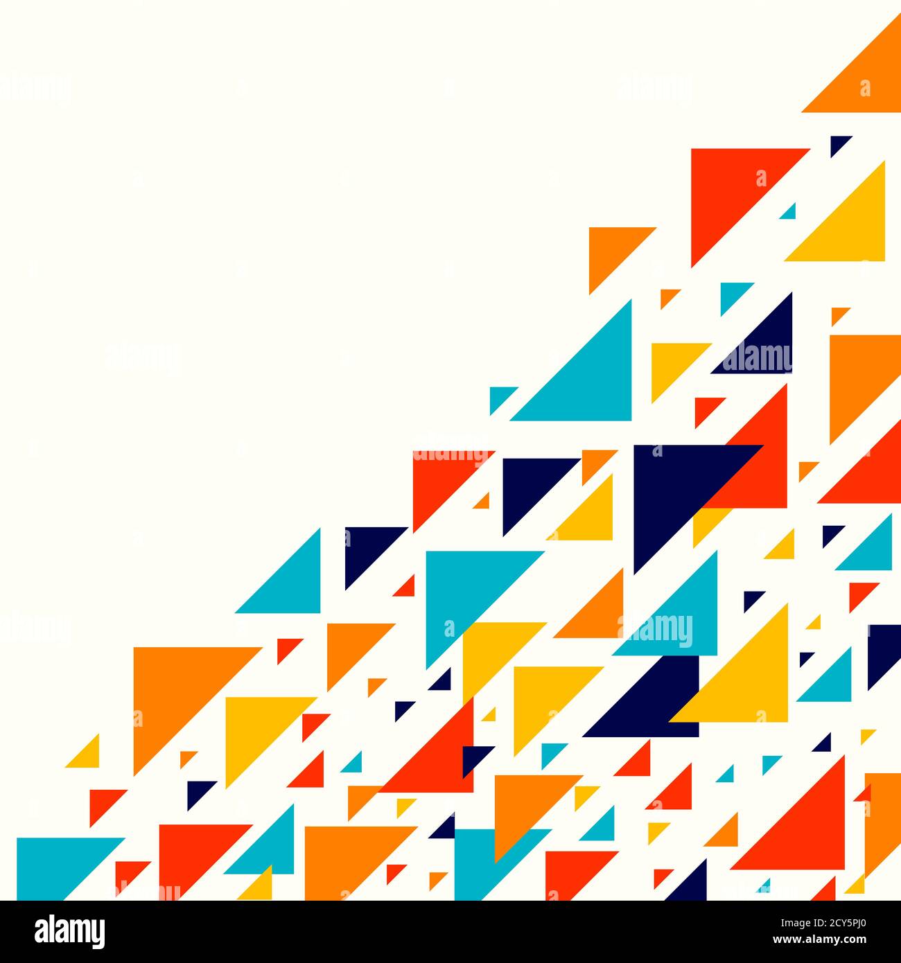 Abstrakt geometrischen Hintergrund - mehrfarbige Dreiecke Muster. Vektorgrafik. Rot, Gelb, Orange, Marineblau. Regenbogen farbige Dreiecke Mo Stock Vektor
