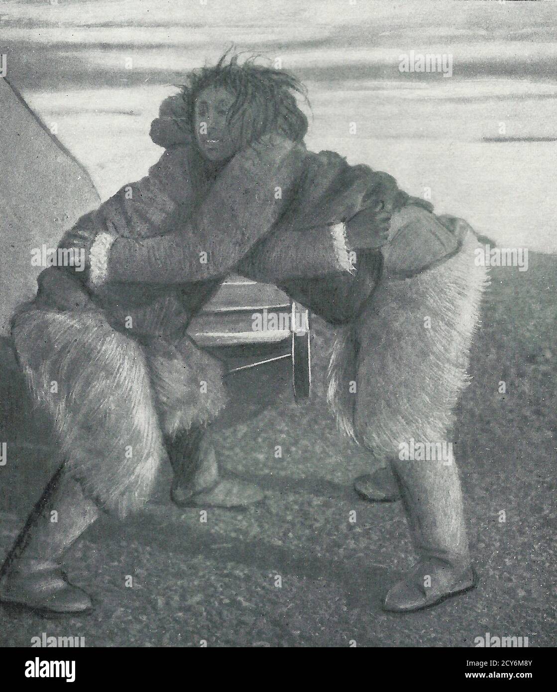 Eine Kraftprobung zwischen zwei Eskimo-Freiern für die Belle des Stammes. Der stärkere bekommt sie für seine Frau. Ca. 1900 Stockfoto