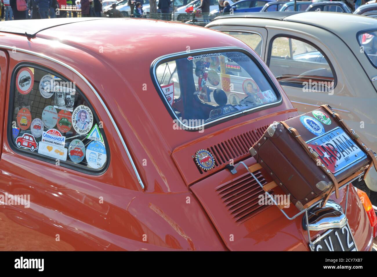 Castelnuovo don Bosco, Piemont/Italien- 03/10/2019-Treffen der alten Fiat 500 italienischen Oldtimer. Stockfoto