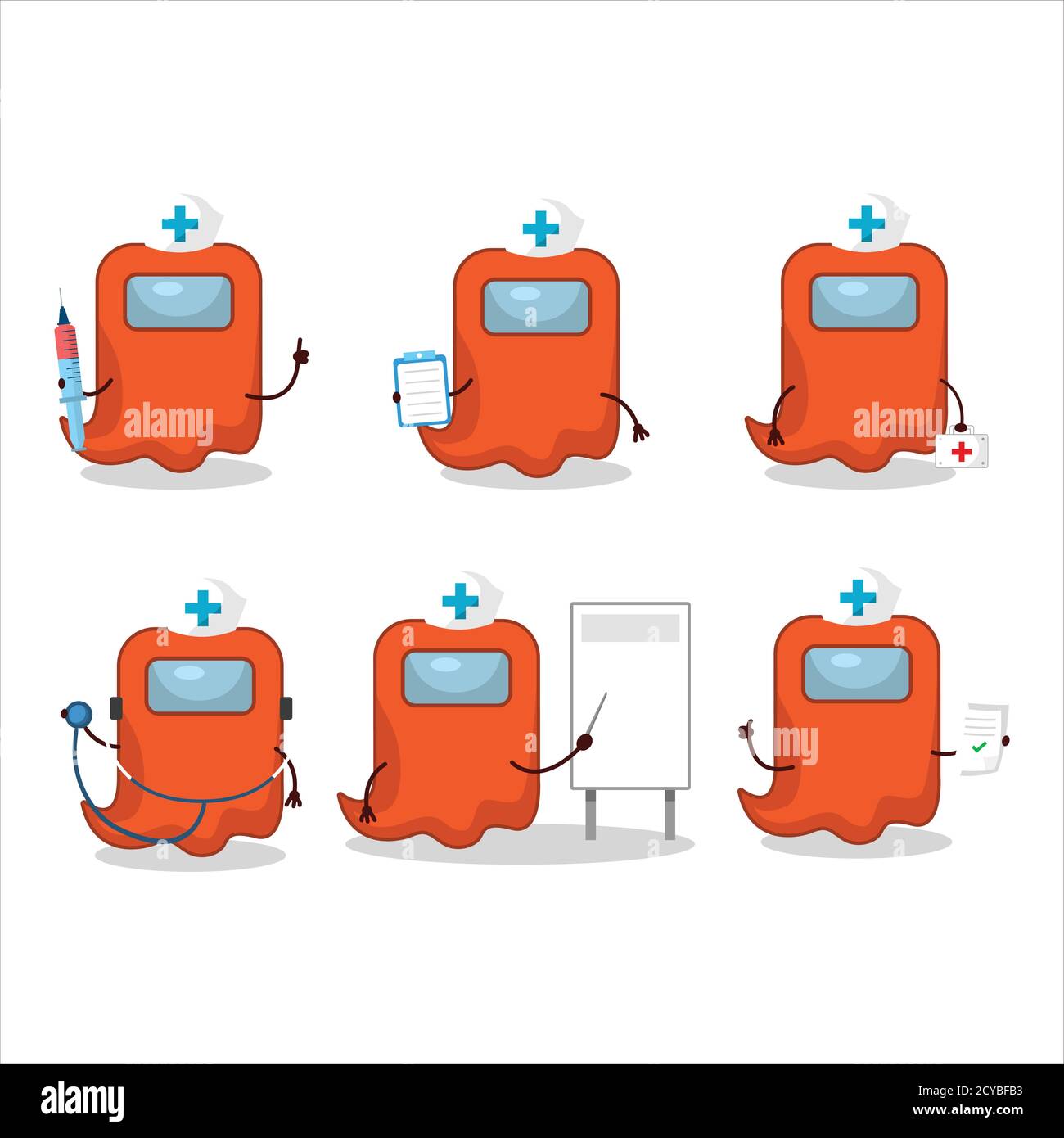 Arzt Beruf Emoticon mit Geist unter uns orange Zeichentrickfigur Stock Vektor