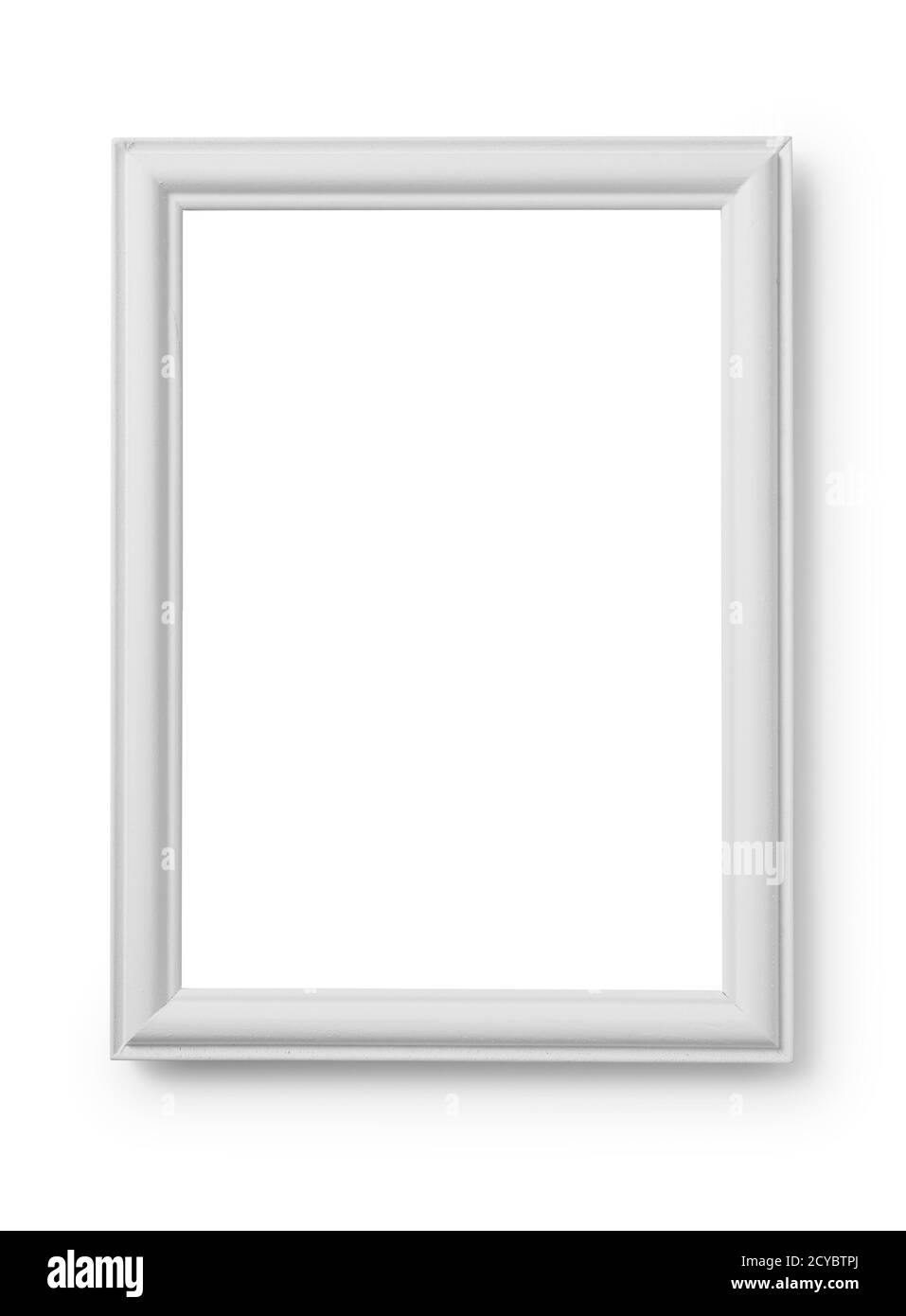 Weißer Holzrahmen auf weißem Hintergrund Stockfoto