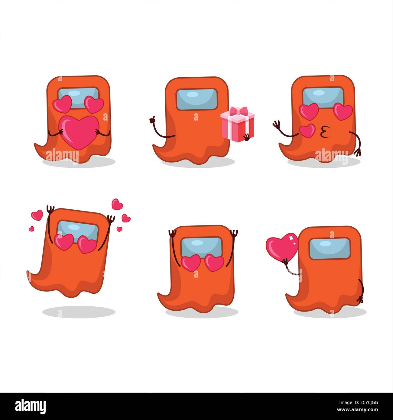 Ghost unter uns orange Cartoon-Charakter mit Liebe niedlichen Emoticon Stock Vektor