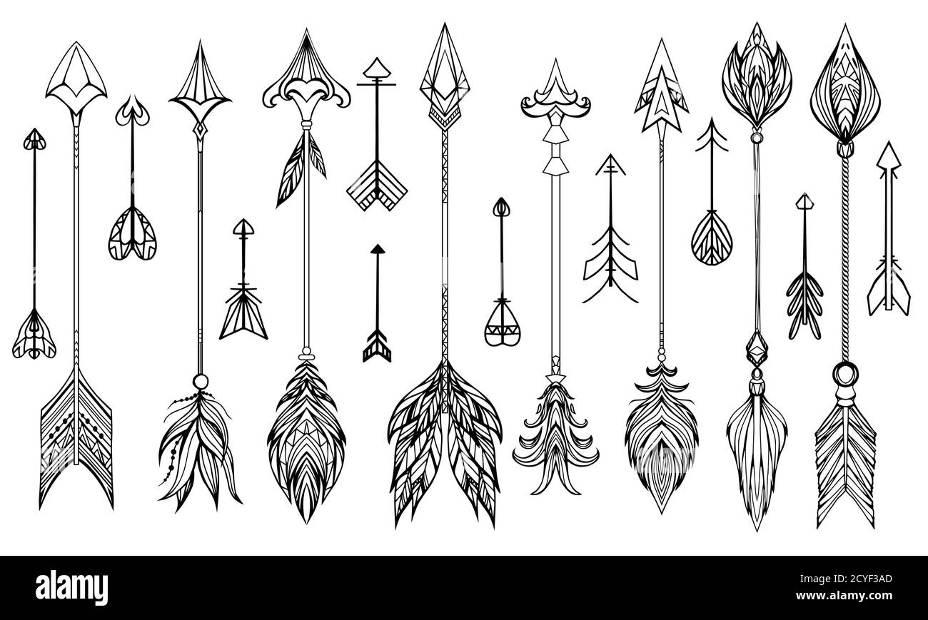 Satz von handgezeichneten Boho-Pfeilen. Vektorelemente für Ihr Design. Stock Vektor