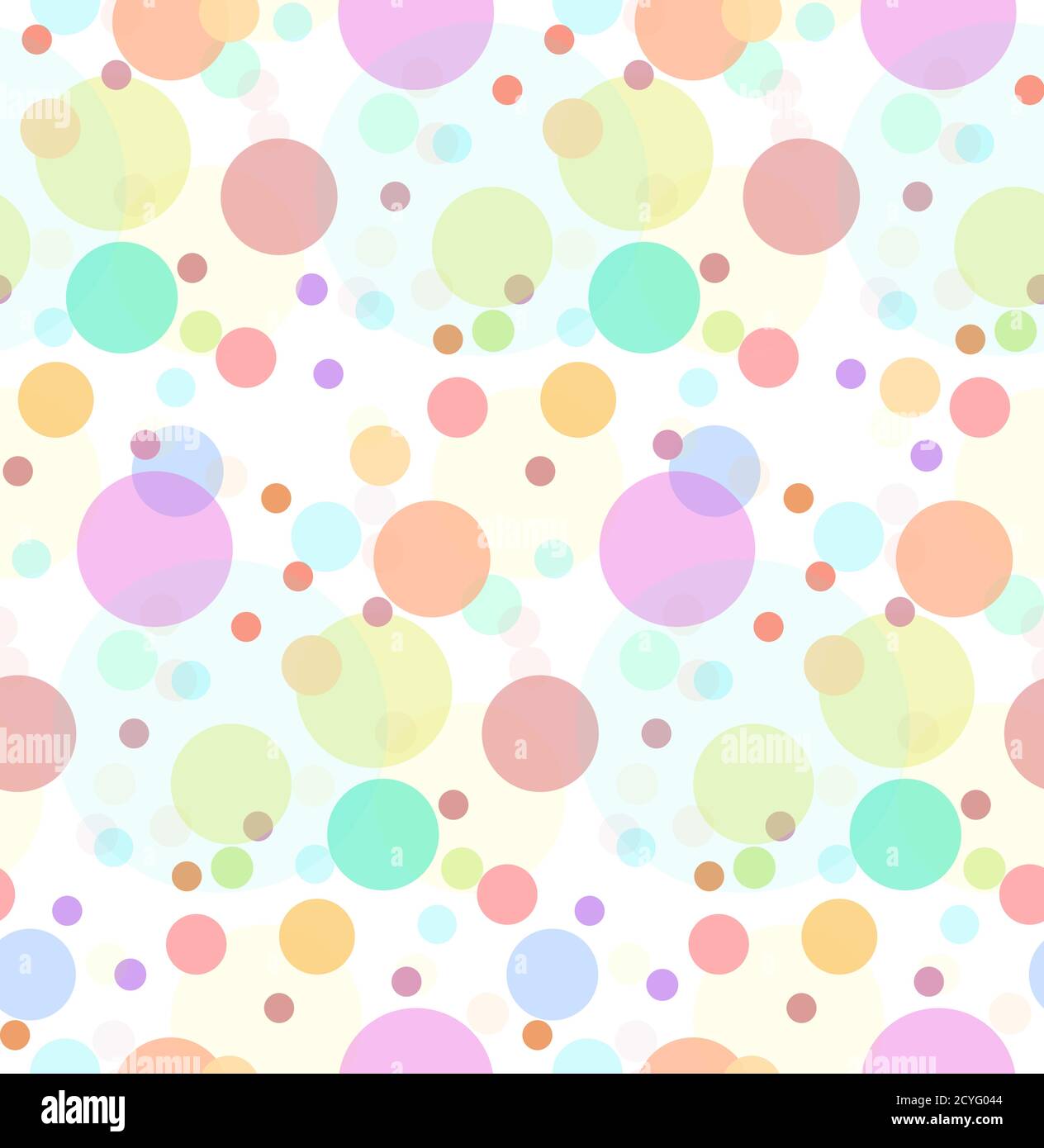 Nahtlose Textur mit transparenten mehrfarbigen Süßigkeiten. Große und kleine farbige Kreise. Vector festliches Muster für Geschenkpapier, für Stoff, für BA Stock Vektor