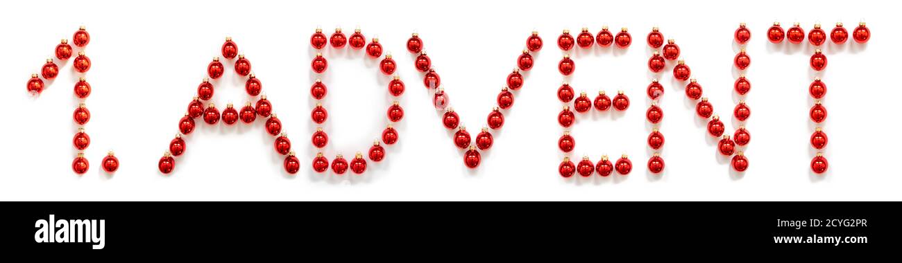 Rote Weihnachtskugel Ornament Gebäude Wort 1 Advent Bedeutet Frist Advent Stockfoto
