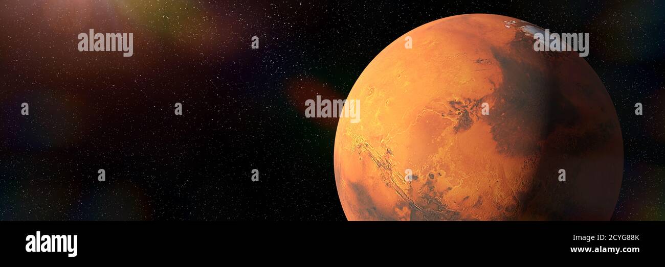 Mars, der vierte Planet von der Sonne im leeren Raum Stockfoto