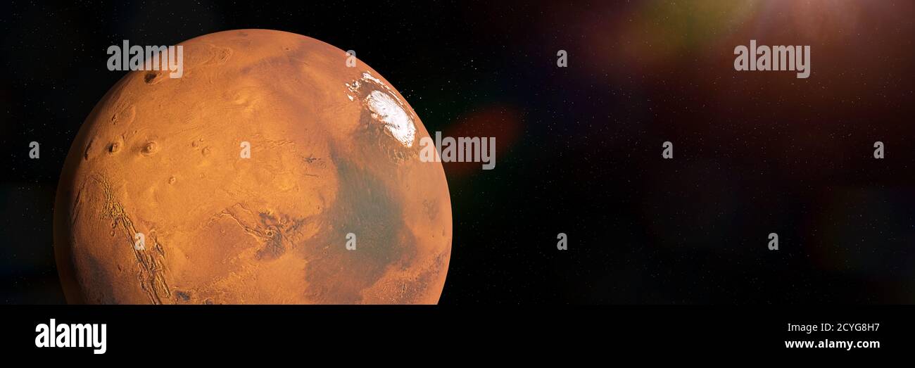 Mars, der vierte Planet von der Sonne im leeren Raum Stockfoto