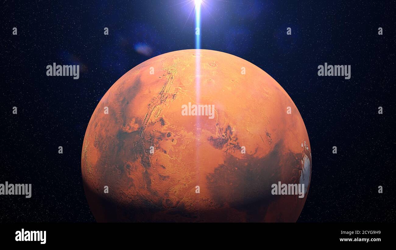 Mars, der geheimnisvolle rote Planet des Sonnensystems, Orbitalansicht Stockfoto