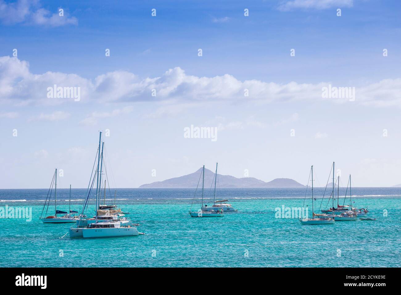St. Vincent und die Grenadinen, Union Island, Blick auf Mayreau Stockfoto