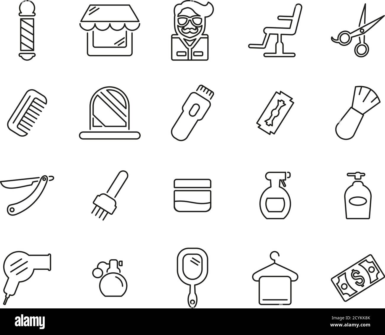 Barber Oder Barber Shop Icons Thin Line Set Big Stock Vektor