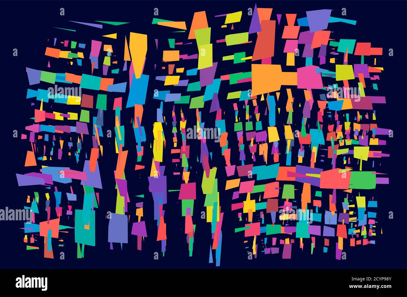 Abstrakte Vektorgrafik - Zufallsgeometrie Formen Vektor Illustration. Generative Kunst. Schräge und kantige, schräge geometrische Illustration. Zufälliger abstrakter c Stock Vektor