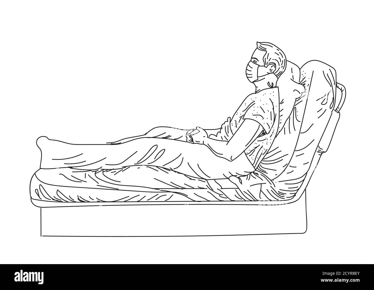 Covid Patienten ruhen im Bett. vektor-Illustration Stock Vektor