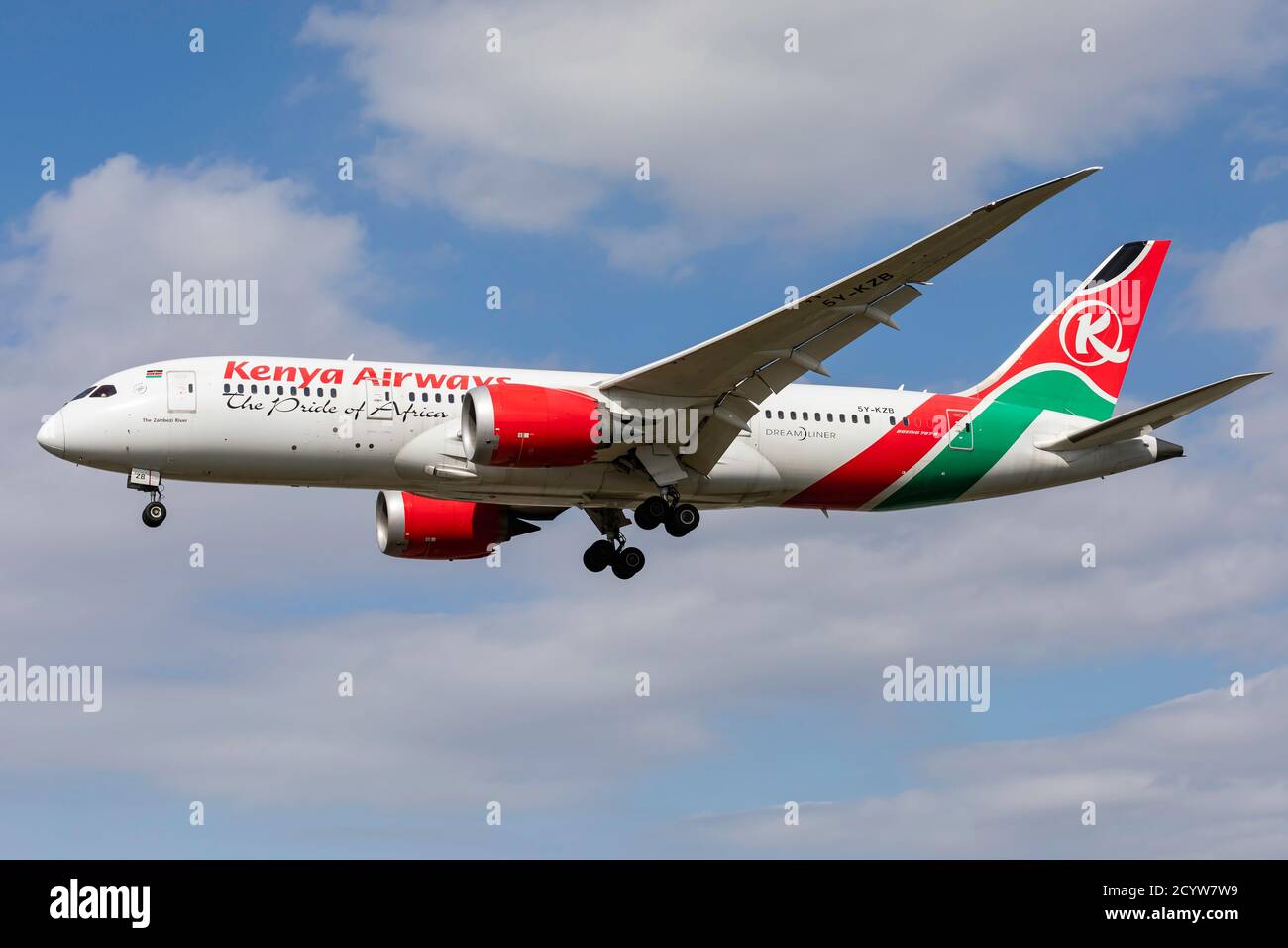Kenya Airways Boeing 787-8 Landung am Flughafen Heathrow Stockfoto