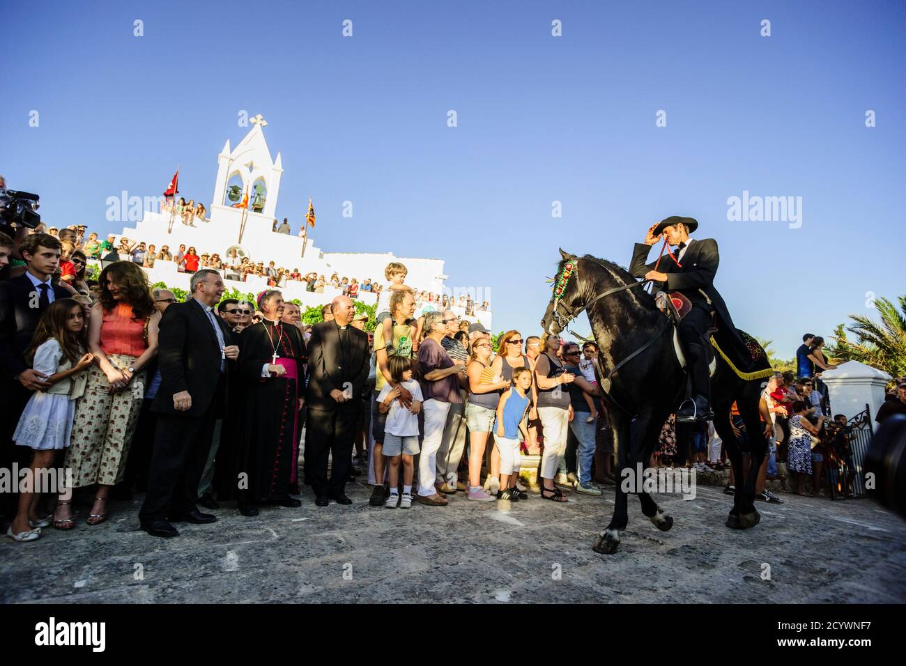 Misa vespertina - Vespres-, Ermita de Sant Joan Gran. Fiestas de Sant Joan. Ciutadella. Menorca, Islas Baleares, españa. Stockfoto