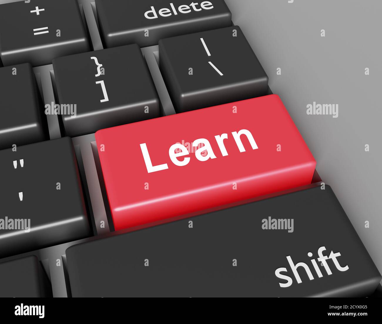 Lernkonzept. Word Lernen auf Taste der Computer-Tastatur. 3d-Rendering Stockfoto